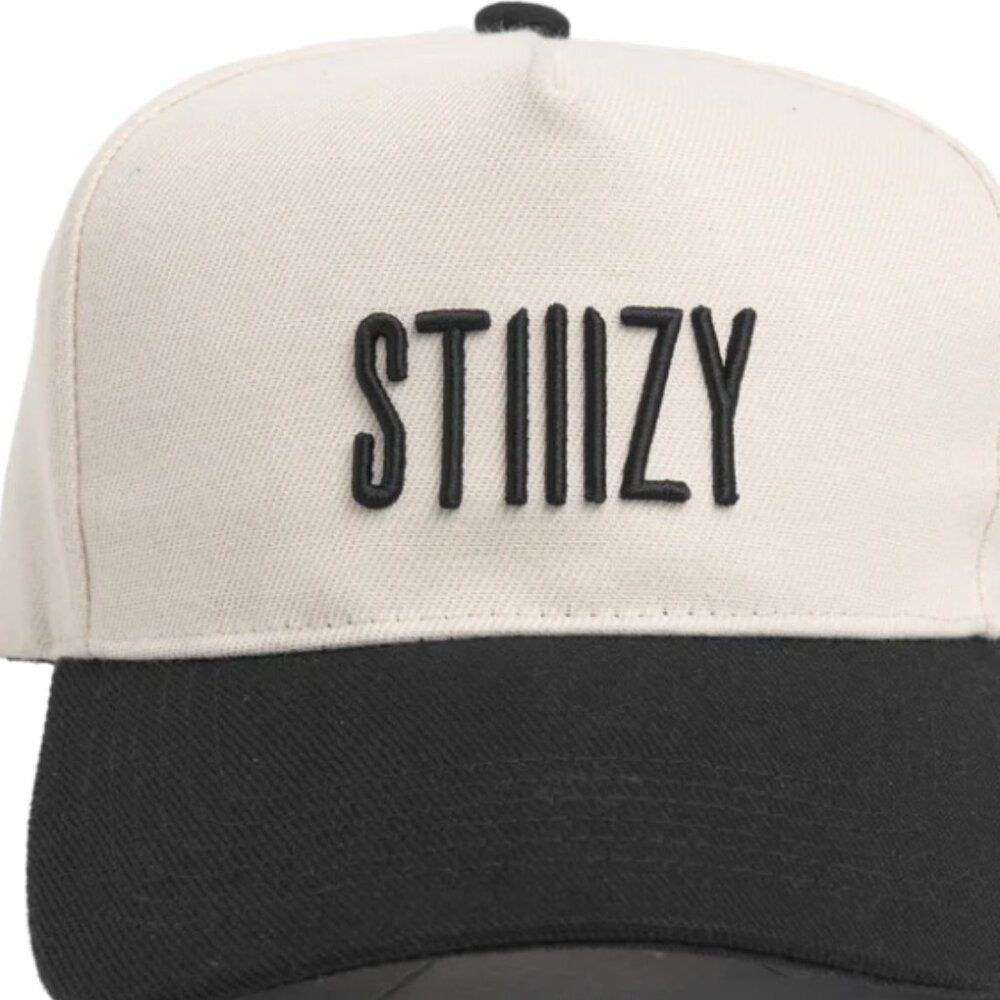 STIIIZY A-Frame Snapback Hat - Cream 6 Panel | 3D Embroidery | Curved Brim | 100